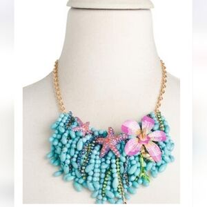NEW NWT Betsey Johnson Turquoise and Pink Floral Starfish Statement Necklace